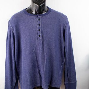 7 For All Mankind Long Sleeve Henley Shirt Blue